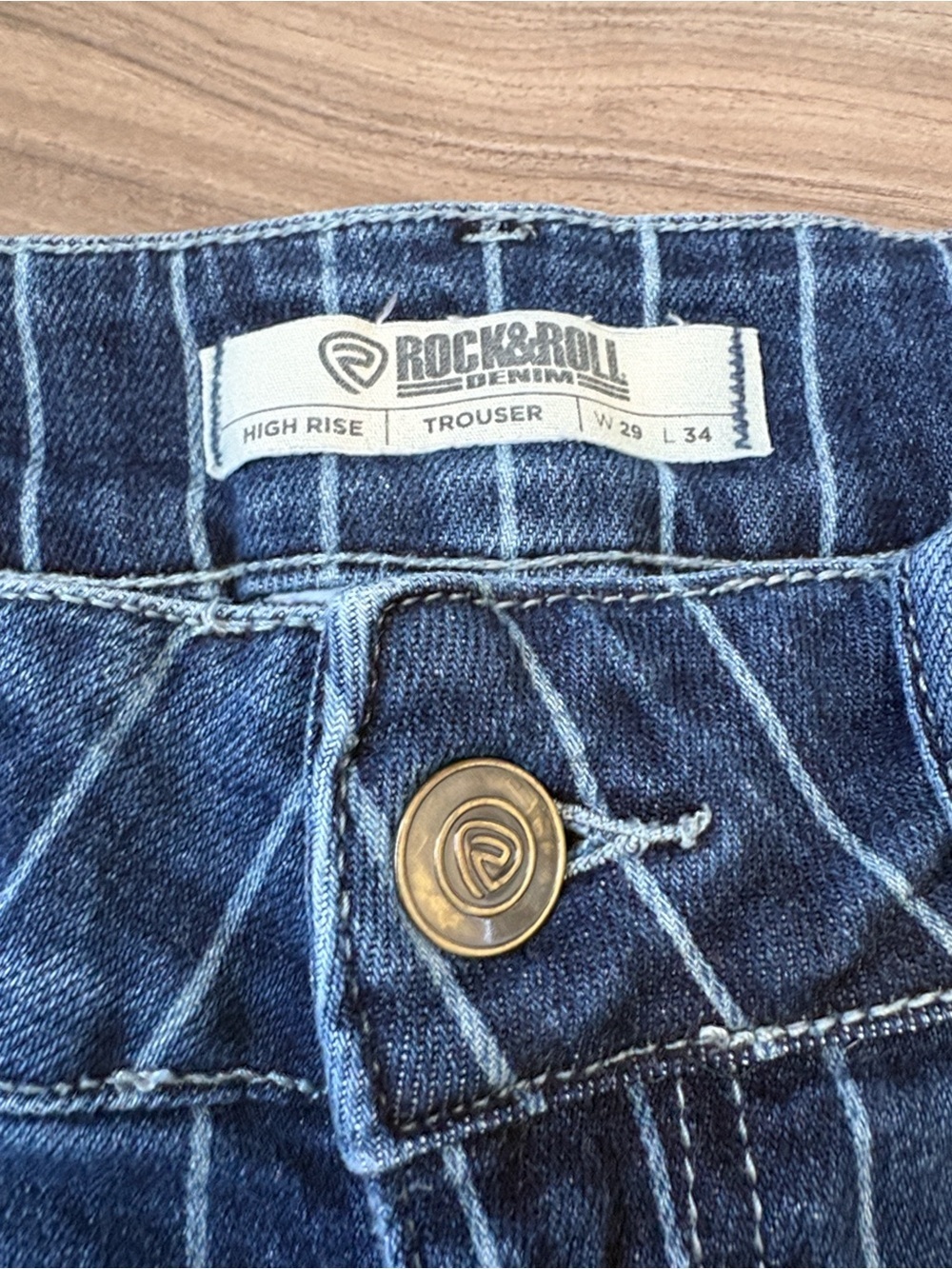 High-Rise Pinstripe Flare Jeans - Blue - Picture 6 of 8